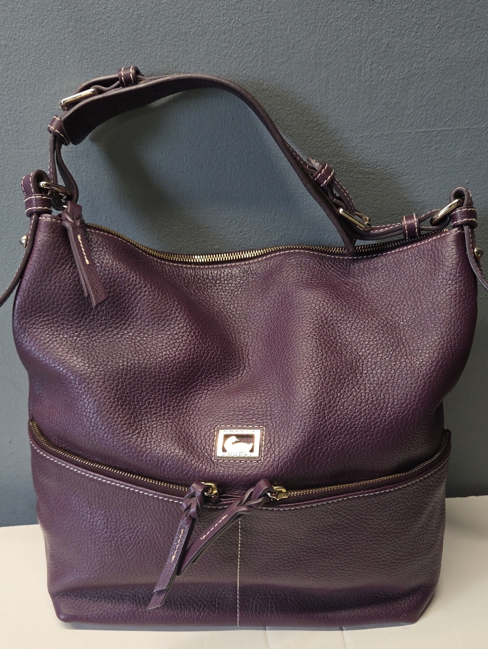 Dooney & Bourke Purple Pebbled Leather Hobo Shoulder Bag